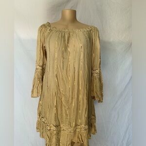 Elegant Cream Dress with Gold Accents